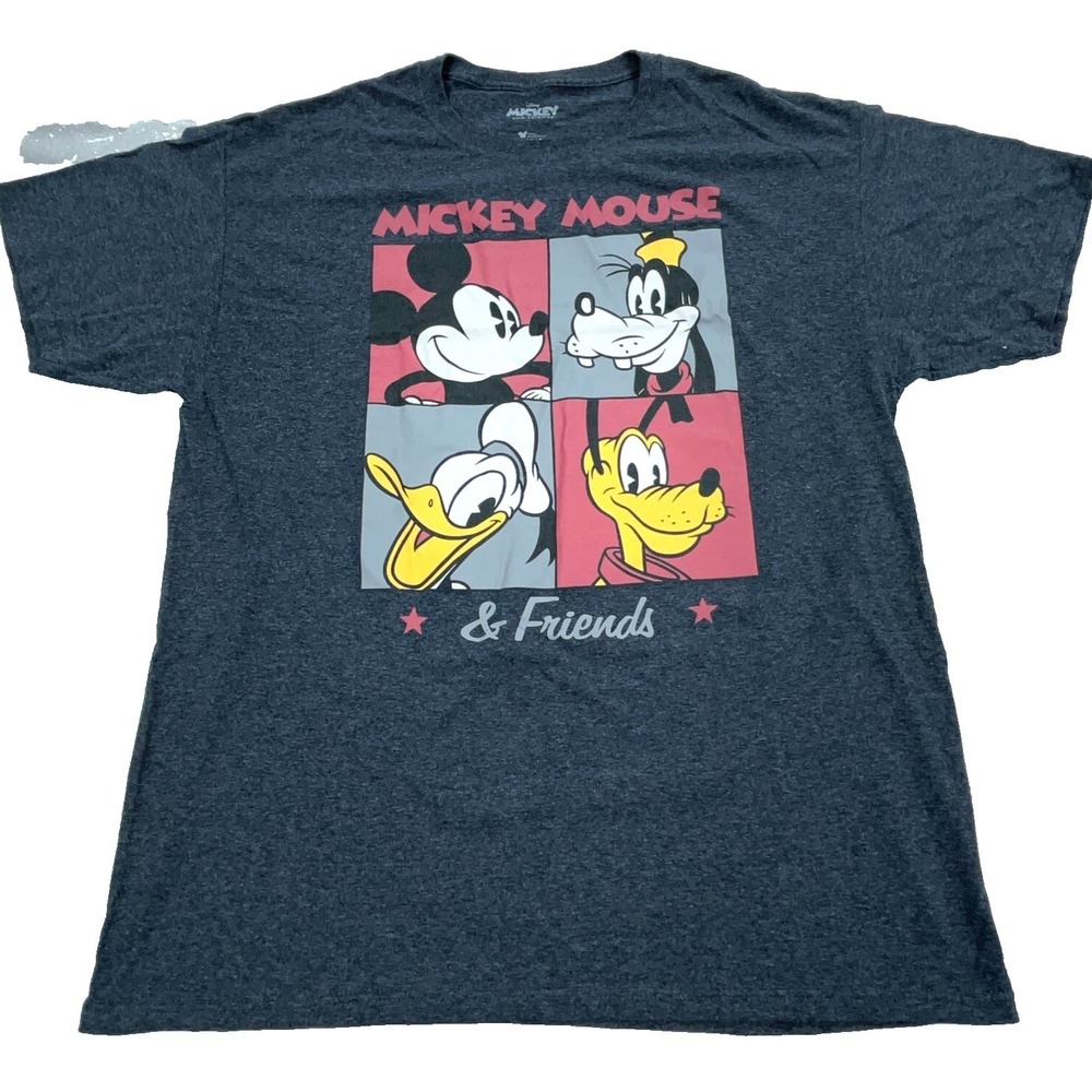 Disney Shirt Men Large Gray Tee Mickey‎ Mouse Pluto Goofy Donald Duck Walt World